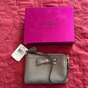 Coach Gray Wristlet with Bow Accent